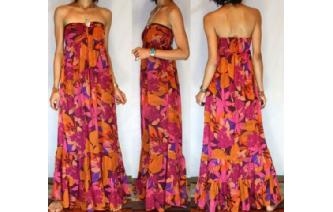 VTG H&M FLORAL CHIFFON STRAPLESS MAXI DRESS O31 Image
