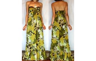VTG H&M FLORAL CHIFFON STRAPLESS MAXI DRESS O32 Image