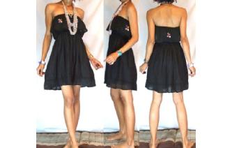 Vtg ROCKABELLY EMBROIDERY STRAPLESS MIN DRESS O36 Image