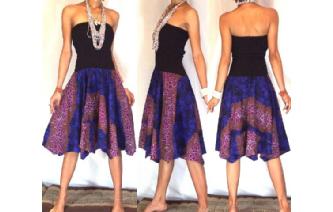 GOTH BLACK BATIK STRAPLESS CIRCLE SKIRT DRESS O37 Image