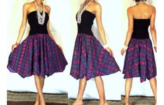 NEW BLACK BATIK STRAPLESS CIRCLE SKIRT DRESS 038 Image