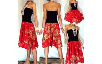 NEW BLACK BATIK STRAPLESS CIRCLE SKIRT DRESS O39 Image