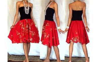 NEW BLACK BATIK STRAPLESS CIRCLE SKIRT DRESS O41 Image