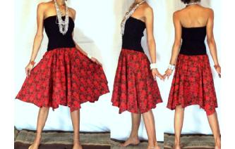 NEW BLACK BATIK STRAPLESS CIRCLE SKIRT DRESS O42 Image