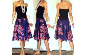 NEW BLACK BATIK STRAPLESS CIRCLE SKIRT DRESS O44 Image