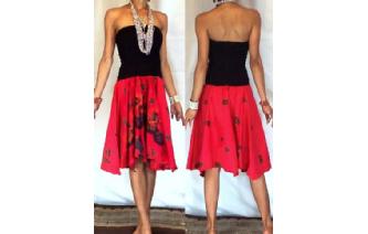 NEW BLACK BATIK STRAPLESS CIRCLE SKIRT DRESS O45 Image