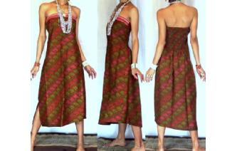 NEW VTG BATIK HEMP STRAPLESS BOHO SUN DRESS O46 Image