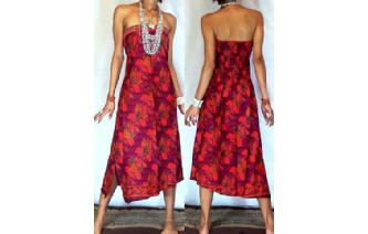 VTG BATIK HEMP STRAPLESS BOHO DAY SUN DRESS O47 Image