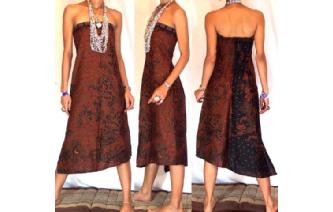 VTG BATIK HEMP STRAPLESS BOHO DAY SUN DRESS O52 Image