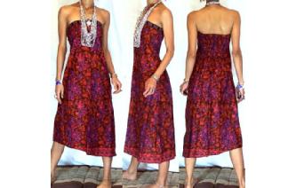 VTG BATIK HEMP STRAPLESS BOHO DAY SUN DRESS O54 Image