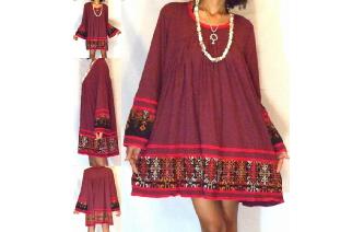 VTG ETHNIC EMBROIDERED BELL SLV SMOCK MINI DRESS Image