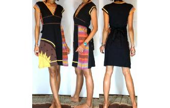 GOTHIC Vtg FUNKY PATCH DECOR PANELED MINI DRESS U3 Image