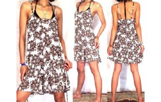 BOHO Vtg WHITE BROWN U NECK PARTY DRESS TANK U9 Image