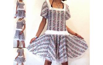 BOHO Vtg PAISLEY EMBROIDE LACE TRIM MINI DRESS U12 Image