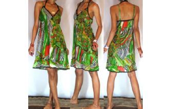 Vtg PSYCHEDELIC SILVER METALIC DAY MINI DRESS U13 Image