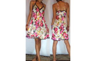 BOHO Vtg FLOWERS LACE RUFFLED MINI DAY DRESS U14 Image