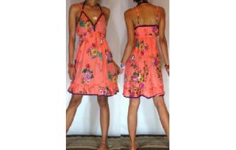 BOHO Vtg FLOWERS LACE RUFFLED MINI DAY DRESS U15 Image