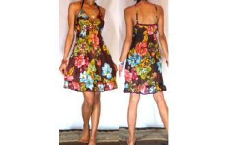 BOHO Vtg FLOWERS LACE RUFFLED MINI SUN DRESS U17 Image