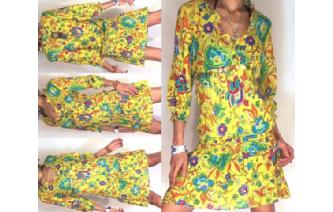 BOHO Vtg 80's RUFFLED FLORAL MINI PARTY DRESS U20 Image