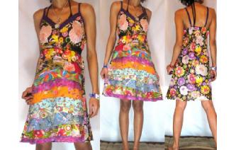 Vtg 60' BATIK FLOWERS RUFFLED SUMMER DAY DRESS U24 Image
