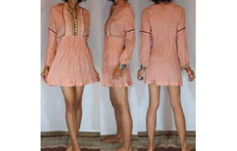 MISS ETHNIC Vtg SIXTY LONG SLV FOLK MINI DRESS U25 Image