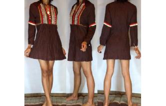 MISS ETHNIC Vtg SIXTY LONG FOLK MINI DRESS 12 U26 Image