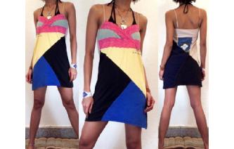 Vtg SEXY FUNKY LACE UP PATCHWORK MINI DRESS XS U28 Image