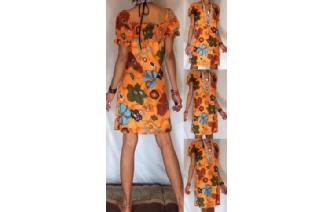 Vtg BABY DOLL RUFFLED PUFF SLV MINI DAY DRESS U33 Image