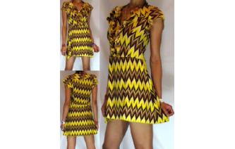 Vtg ANGEL SLV RUFFLED SHIFT TUNIC MINI DRESS U34 Image