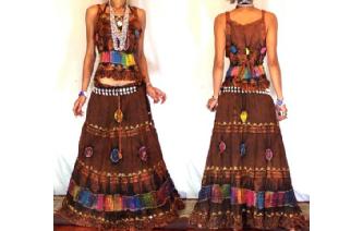 ETHNIC BOHO LONG CHIFFON EMBROIDERED SKIRT TOP J9 Image