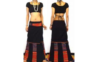ETHN Vtg COTTON HEMP EMBROID WRAP SARONG SKIRT Y24 Image