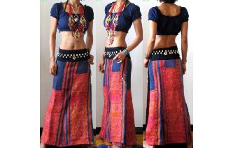 ETHNIC VTG HEMP EMBROIDERY WRAP MAXI SKIRT Y26 Image