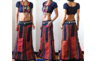ETHN VTG HEMP EMBROIDERED MAXI SARONG SKIRT Y27 Image