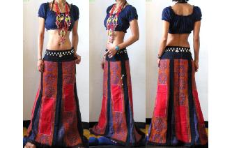 ETHN VTG HEMP EMBROIDERED MAXI SARONG SKIRT Y28 Image