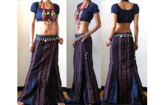 ETHNIC Vtg HEMP EMBROI PANELE WRAP HIPPY SKIRT Y29 Image