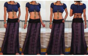 ETHNIC Vtg HEMP EMBROI PANELE WRAP HIPPY SKIRT Y27 Image