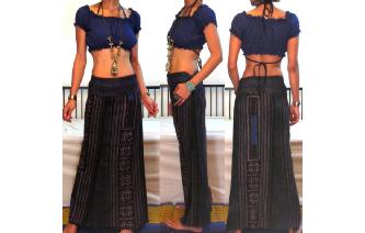 ETHNIC Vtg HEMP EMBROI PANELE WRAP HIPPY SKIRT Y28 Image