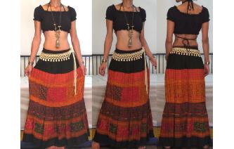 ETHNI VTG EMBROIDERY PATCH GYPSY HIPPIE MAXI SKIRT Image