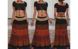 ETHNIC EMBROID VTG PLEATED BOHO HIPPIE MAXI SKIRT Image