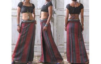 ETHNIC VTG HEMP EMBROIDERED HIPPIE WRAP MAXI SKIRT Image
