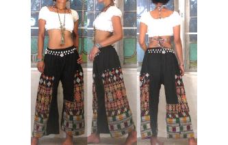 ETHNIC VTG TRIBAL HIPPIE EMBROIDERED TROUSERS A3 Image
