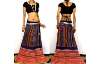 ETHNIC Vtg HEMP EMBROI PLEATED WRAP HIPPY SKIRT Y1 Image