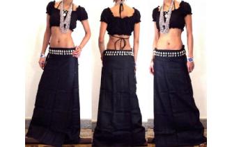 ETHNIC GYPSY BOHO BLACK HEMP WRAP SARONG SKIRT Y2 Image