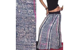 ETH Vtg HAND PRINT BATIK HEMP WRAP SARONG SKIRT Y5 Image
