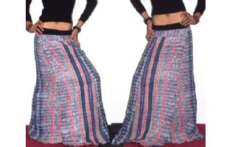 ETH Vtg HAND PRINT BATIK HEMP WRAP SARONG SKIRT Y6 Image