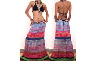 ETHNIC BOHO Vtg HEMP EBROIDE PATCH HIPPIE SKIRT Y7 Image