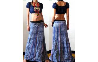 ETH Vtg HAND PRINT BATIK HEMP WRAP SARONG SKIRT Y8 Image