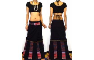ETHN Vtg COTTON HEMP EMBROID WRAP SARONG SKIRT Y11 Image