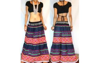 ETHNIC VTG BATIK COTTONEMBROIDERED PATCH SKIRT Y16 Image