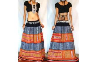 ETHNIC VTG BATIK COTTONEMBROIDERED PATCH SKIRT Y21 Image